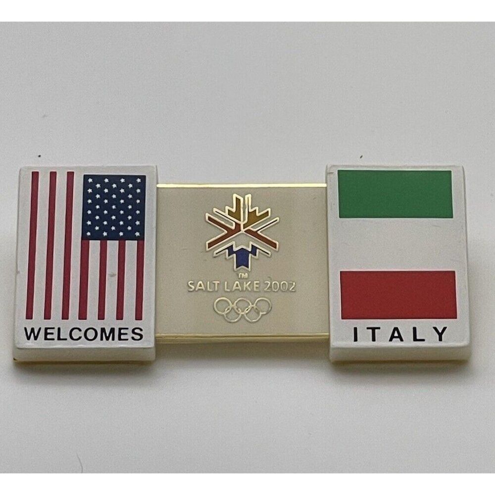 Salt Lake City Welcomes Italy 2002 Olympics Pin Rare Slide Pin Collectible RARE